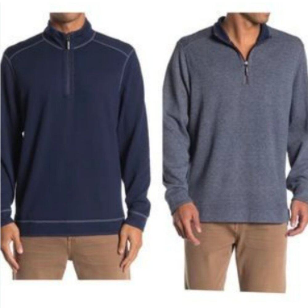 TOMMY BAHAMA Navy Flipster Reversible Half Zip Sweater L